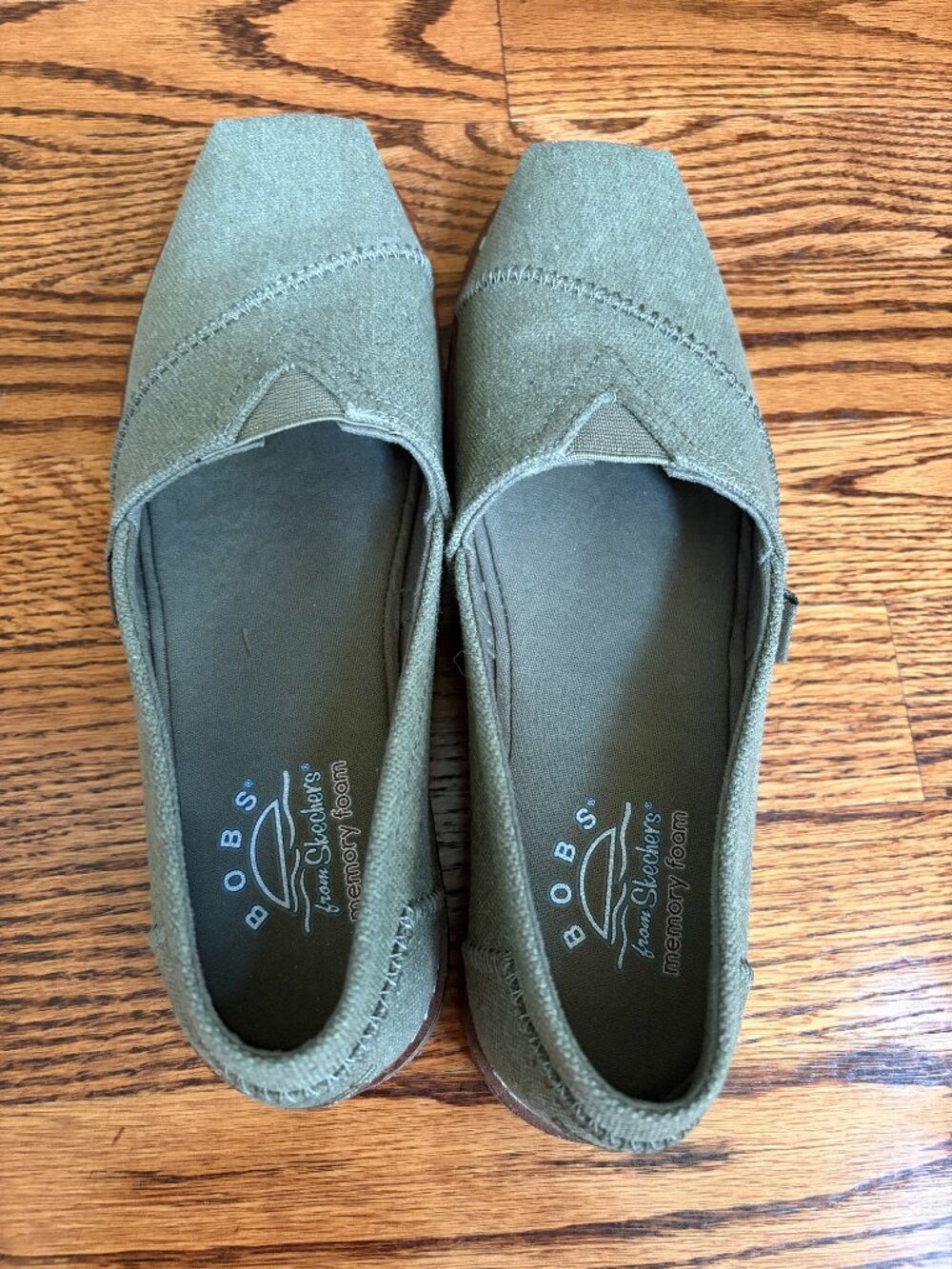 Women Bobs From Skechers 113346 Memory Foam Slip-on Shoe Olive Green - Size 7